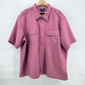 John‎ Blair Shirt Mens 3XL Coral Safari Utility Epaulet Button Up Textured Vtg